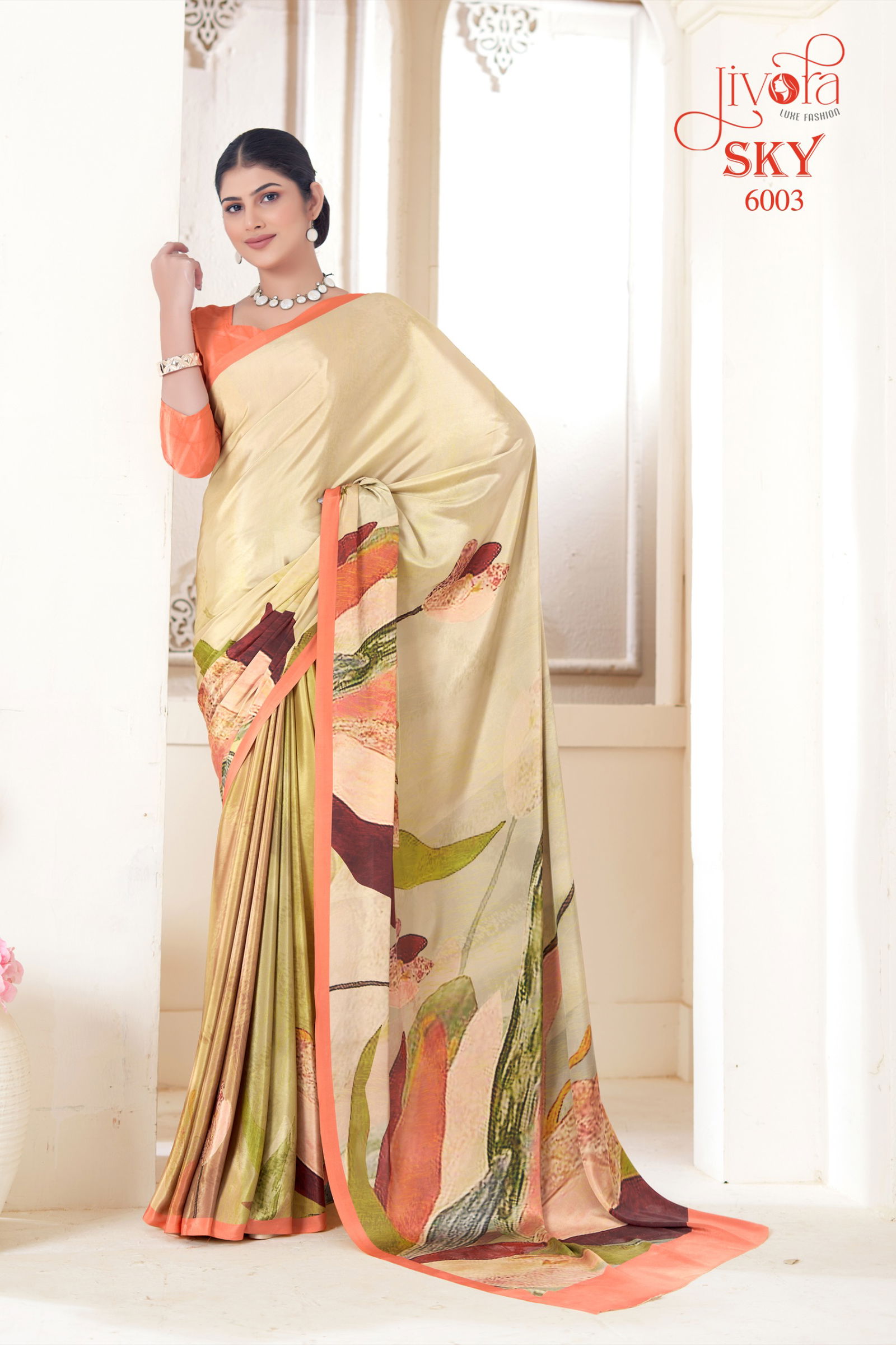 Sky By Jivora Crepe Digital Printed Casual Wear Saree Wholesalers In Delhi